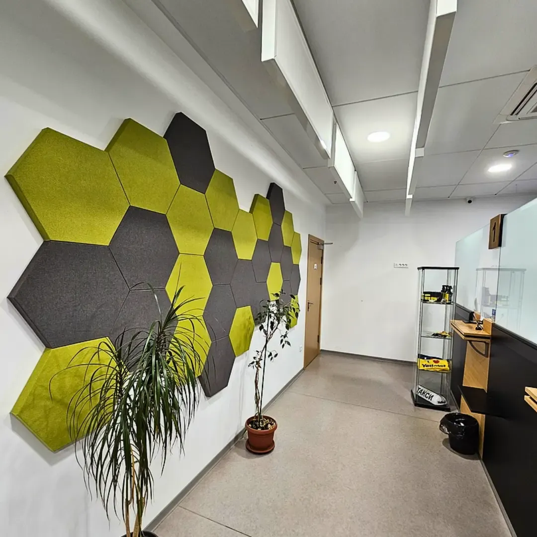 Acoustic improvement in high-traffic office reception