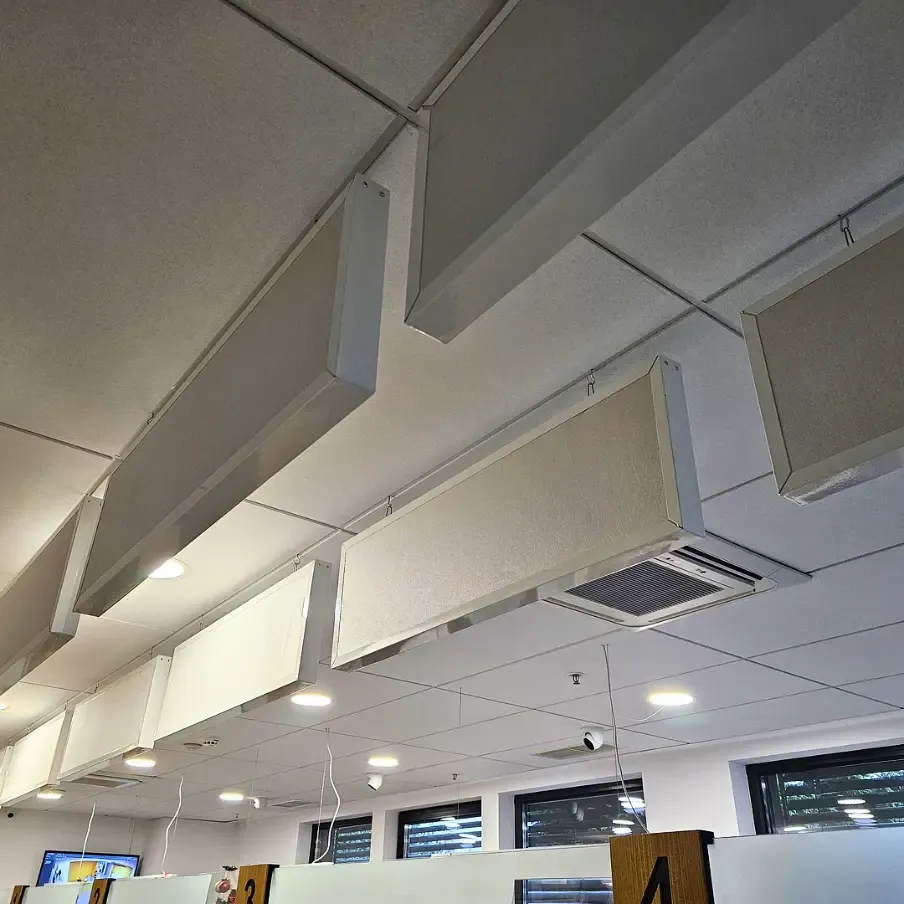 Acoustic improvement in high-traffic office reception