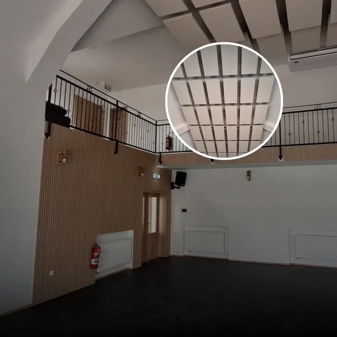 Decibel-Echo Reduction in a Ballroom with Echo Cloud and Wood Slat Panels