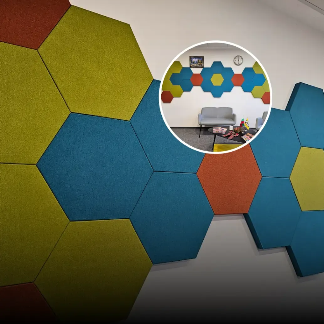 Acoustic improvement in high-traffic office reception